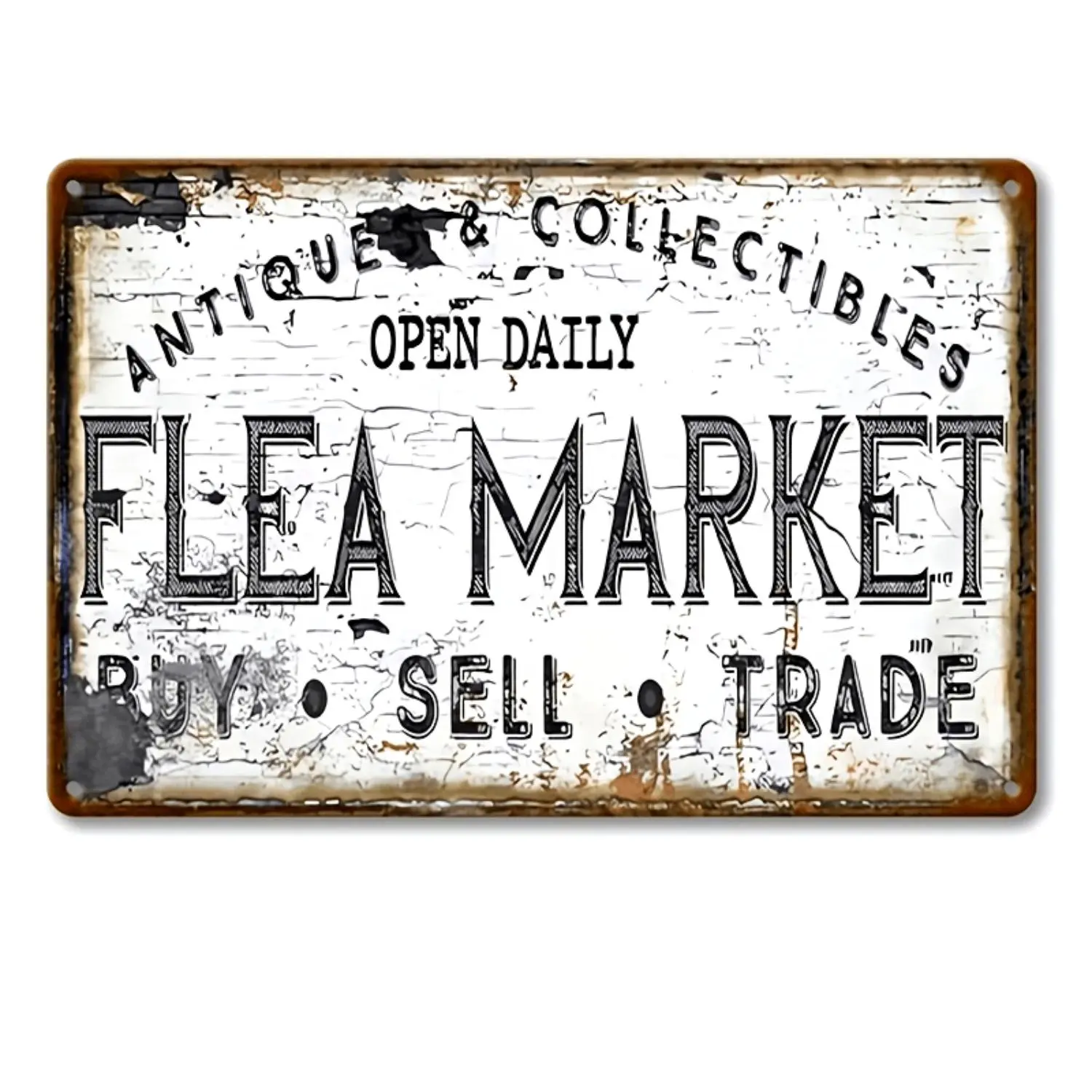 1pc Durable Vintage Rigid PVC-Flea Market Metal Sign - Easy Install English Lettering Plaque with Buy/Sell/Traffic Design, Antique Rustic Family Wall Decor for Garage,Cafe,Office, No Friends Restriction Tinplate Wall Art Signage