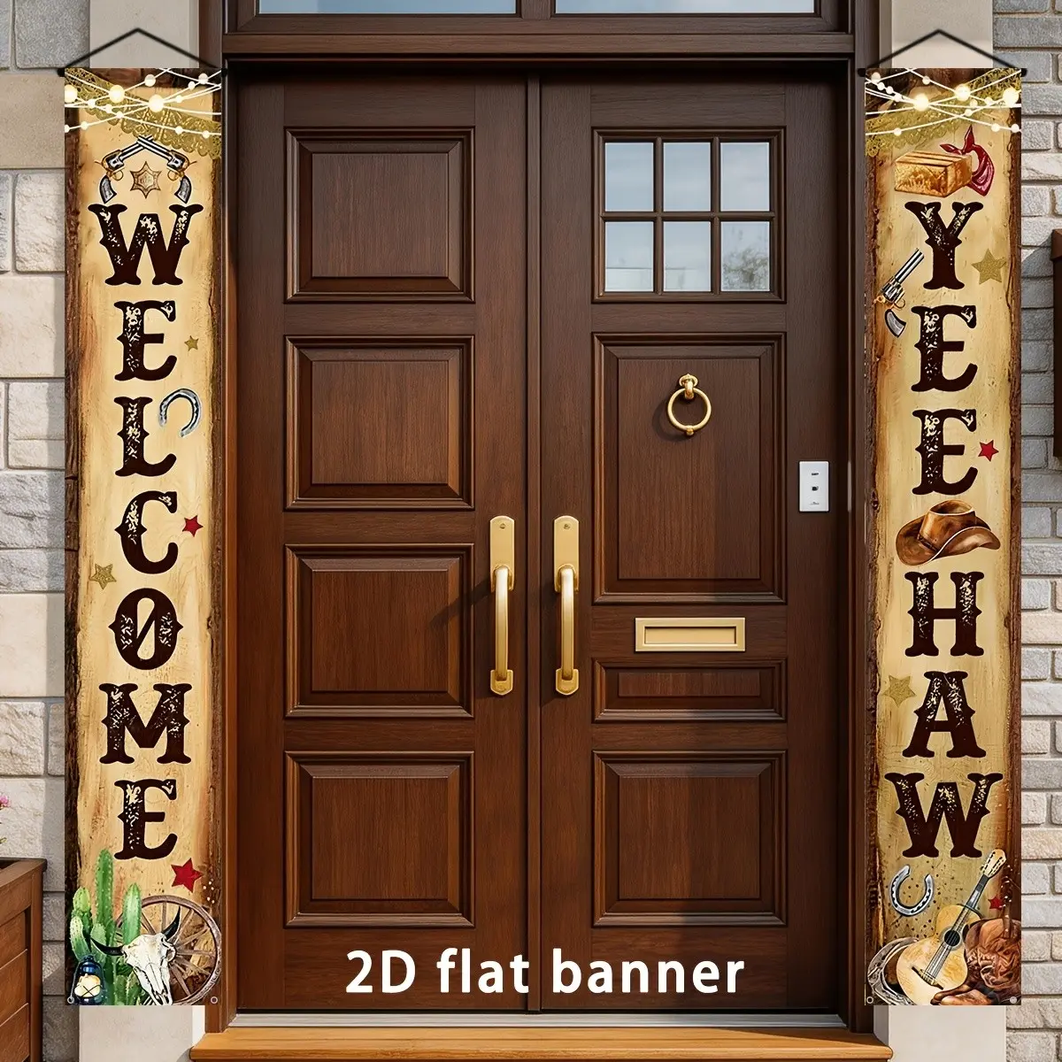 Western Cowboy Party Banner, Rustic Style Hat and Rope Design, Durable Polyester, Perfect for Ranch Theme Parties, Outdoor/indoor Decor