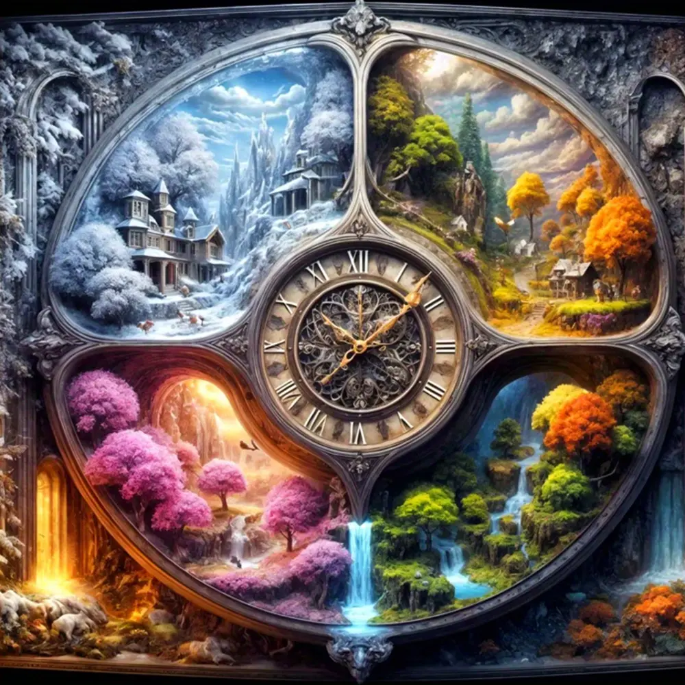 Large Size Unframed Round Diamond Painting Kit, Featuring a Steampunk Art Seasonal Landscape Design, Complete with Round Diamonds And Artificial Rhinestones for a Mosaic Painting Kit, DIY Diamond Art Crafts