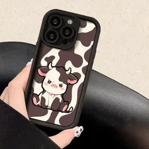 Phone case: Cute Cow Pattern Durable Fashion High-Quality Phone Case Suitable for Unisex Compatible with iPhone 16/15/14/13/12/X/7/8/PLUS/PROMAX//SE Series Black Simple Elegant Anti-Fall Lightweight TPU Material