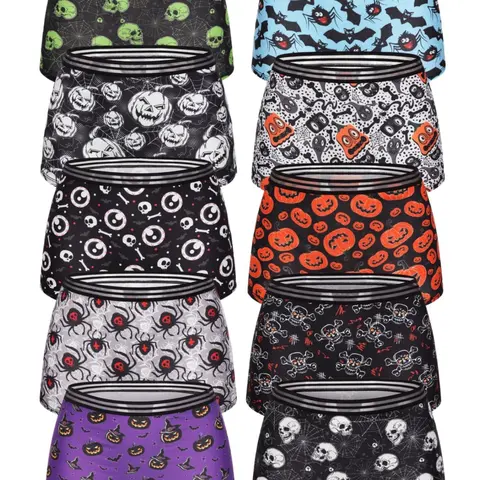Morvia 5/10pcs Women Gothic Halloween Skulls Print Contrast Binding Boyshorts, Comfy & Sofy & Elastice Waist Intimates Panties, Women's Lingeries & Underwear Casual Comfy Panties, Fashion Comfy Underwear Contrast Binding Panty