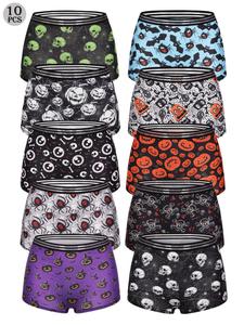 women's halloween themed all over print boyshorts, casual comfy breathable panties for daily wear, ladies underwear for all seasons