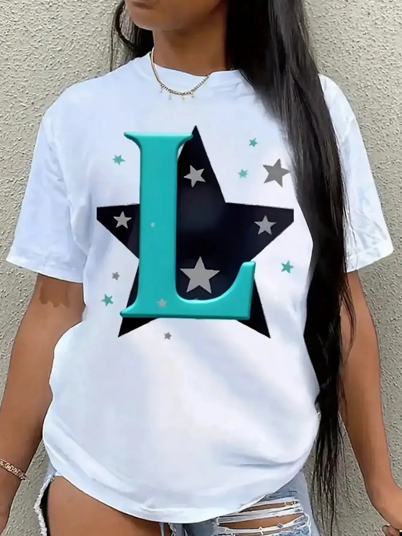 Fashion Trend Geometric Pattern Women's T-Shirt- Soft and Breathable, Pure Crew Neck, Women's Fashion, Simple Design, Everyday Versatile, Suitable for Spring and Summer, Summer Party Essential, Elegant Casual Top, Local Shipping