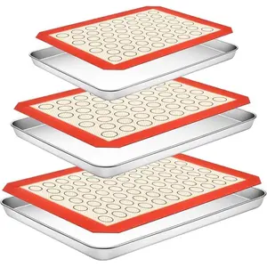 Stainless Steel Baking Sheet Tray Cooling Rack with Silicone Baking Mat Set, Cookie Pan with Cooling Rack, Set of 9 (3 Sheets + 3 Racks + 3 Mats), 9/12/16 Inch, Easy Clean
