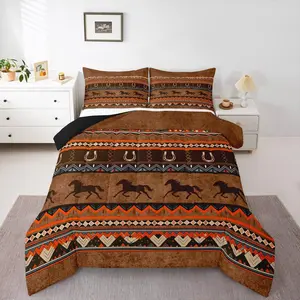 Western Comforter Aztec Comforter Set for Boys Girls Kids Cowboy Cowgirl Horse Bedding Set Southwestern Native Quilt Set Bohemian Down Alternative Comforter for All Season Room Decor