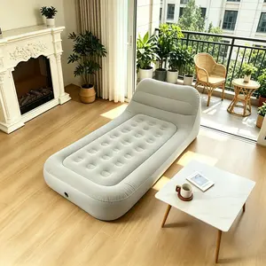 Ergonomic Inclined Backrest Inflatable Sofa Bed - Thick PVC Suede Cushion, Portable Indoor-Outdoor Furniture with Free Inflation Pump for Bedroom Leisure, Camping