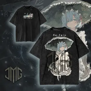 REM - RE: ZERO Vintage Graphic Tees Anime Hoodie Tee Acid Washed,Subaru shirt, Re:Zero T-Shirt, Anime Clothing Unisex Manga Anime Shirt Top Menswear Womenswear Streetwea