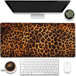 Large Gaming Mouse Pad, Leopard Print Animal Spots Desk Mat, Extended Big Computer Keyboard Mouse Pad with Non-Slip Base and Stitched Edge, 24"x14"