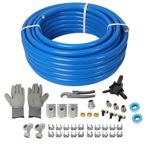 3/4 Inch 100FT Blue PEX-AL-PEX Air Compressor Tubing Kit, Three-Layer Flexible Air Hose Pipe Complete Fitting Set Easy Install Leak-Proof Industrial Air Line Tubing for Garage Workshop Auto Repair Use