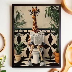 1pc Canvas Painting, Giraffe in the Toilet, for Home Bedroom Kitchen Living Room, Hotel Cafe Office Room Artwork Canvas Wall Art Poster, Unframed, Perfect for Room Decor