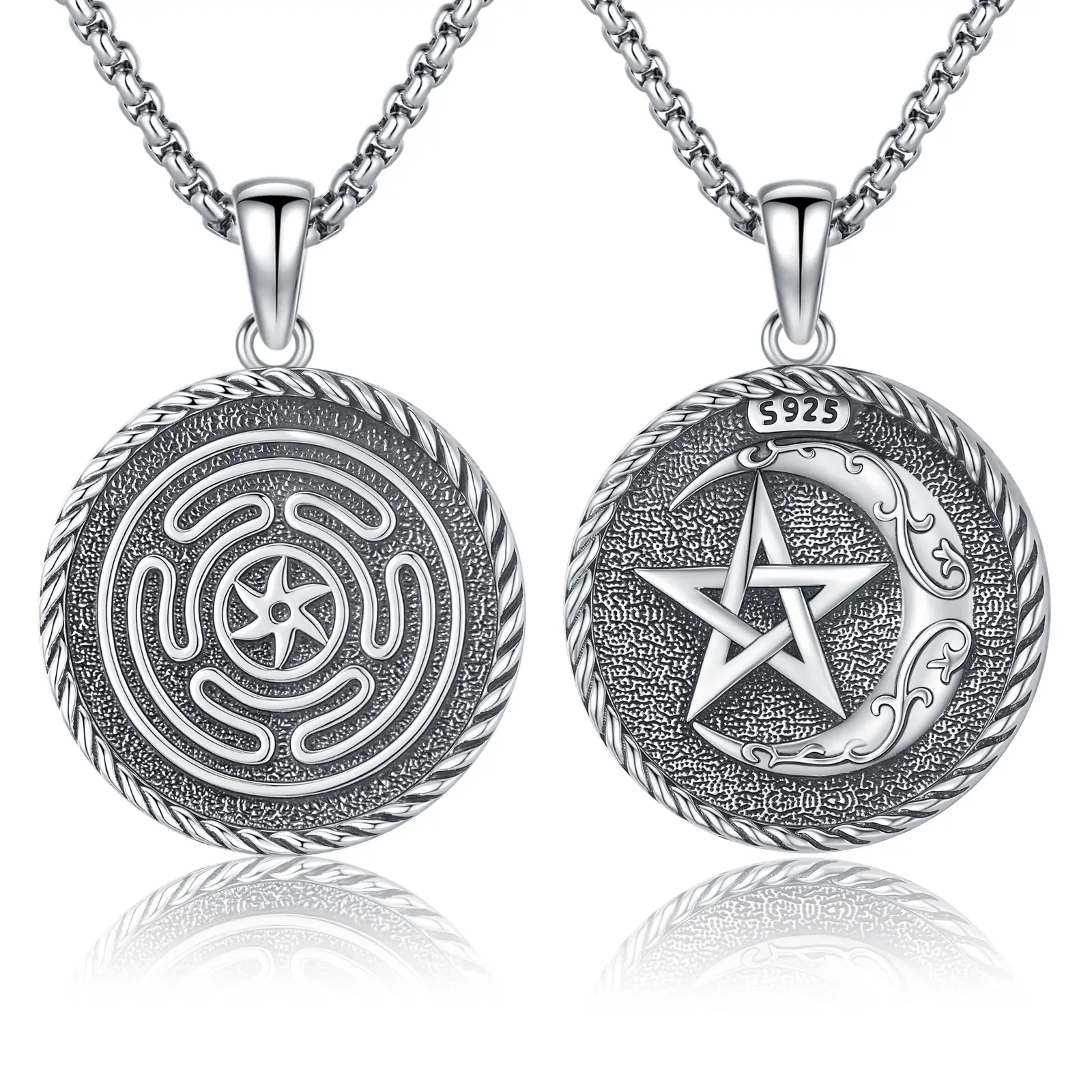 Wheel of Hecate Necklace Silver Jewelry Hekate Goddess of Witches of Magic Hecate Pendant Necklace for Women Men Him Her Anniversary Birthday Christmas Valentine's Day Mother's Day Graduation Faith Witchcraft Amulet Witch