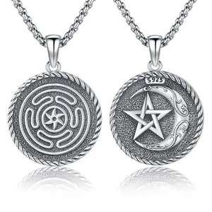 Wheel of Hecate Necklace Silver Jewelry Hekate Goddess of Witches of Magic Hecate Pendant Necklace for Women Men Him Her Anniversary Birthday Christmas Valentine's Day Mother's Day Graduation Faith Witchcraft Amulet Witch