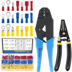 Professional Self-adjustable Ratchet Wire Crimping Pliers AWG 22-10 and a Wire Stripper Tool Set with 183 count Insulated   Spade Ring Crimp Terminals Connectors Assortment Kit