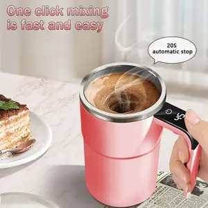 Rechargeable Electric Coffee Mug with Magnetic Rotating Stirrer - Stainless Steel Tumbler, Multi-purpose Drinkware, Ideal Gift for Office, Kitchen, Christmas Use