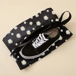 2pcs 14.17inch Large Capacity Zippered Reusable Shoe Storage Bag - Daisy Pattern Printed Portable Multifunctional Packaging Bag for Outdoor Travel, Household Storage Supplies