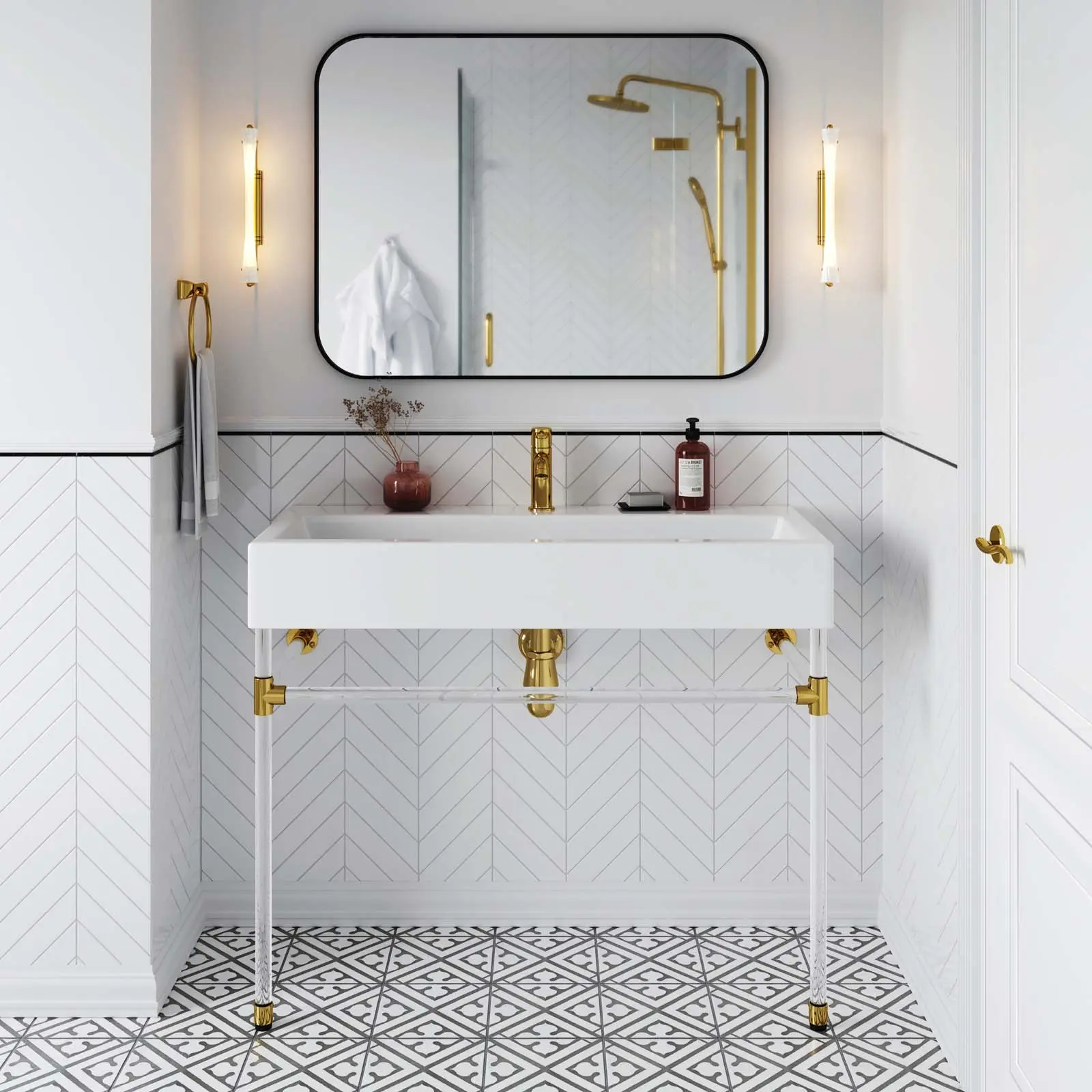 Modway Redeem 40" Acrylic Wall-Mount Bathroom Vanity in Clear White