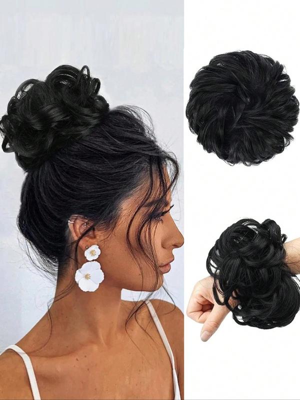 1pc Large Messy Bun Hair Piece Wavy Curly Scrunchies Synthetic Chignon Ponytail Hair Extensions Thick Updo Hairpieces for Women Dirty Blonde hair bun hair piece blonde Bridal Comb in Roma Style curly synthetic hair Hairstyles Wig Synthetic Soft Hairpieces