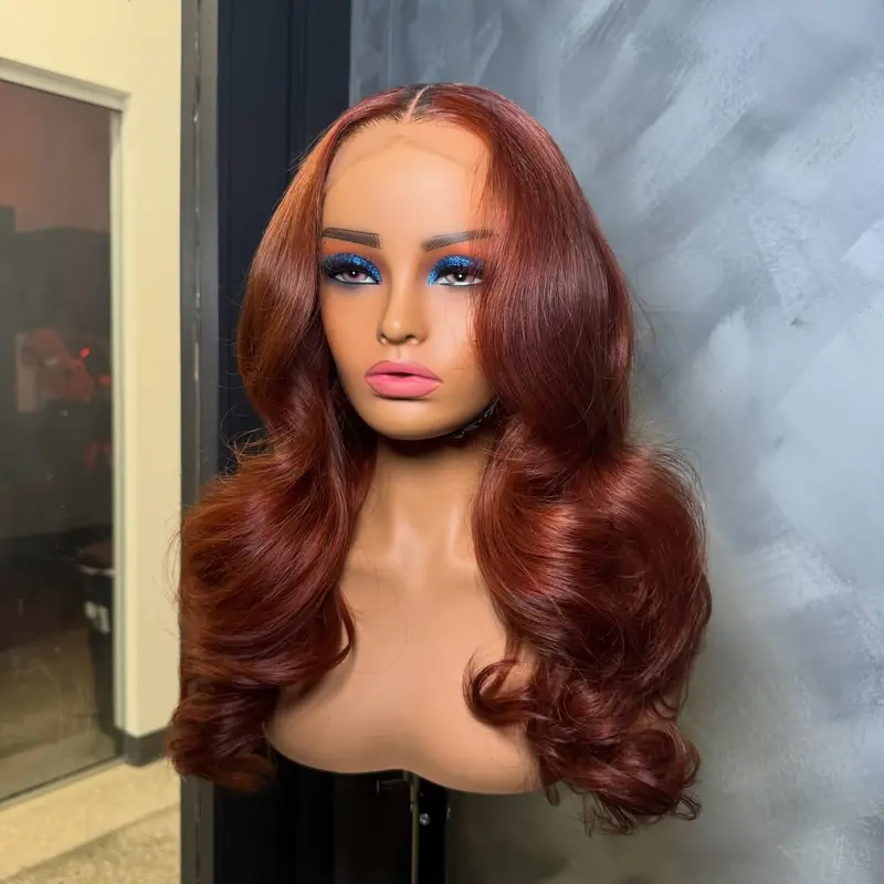 Dark Ginger 13x4 Lace Front Body Wave Human Hair Wigs Pre Plucked Transparent Lace Frontal Brazilian Hair Wigs With Natural Hairline for Women Girls 180% Density