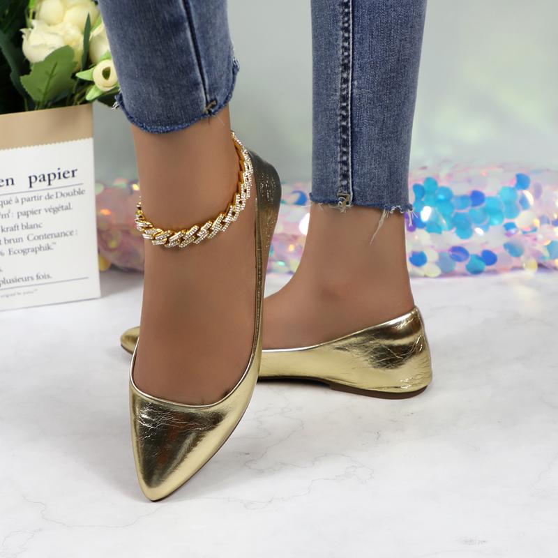 Women's PU Leather Pointed Toe Ballet Flats Solid Color Elegant Breathable Plain Flat Walking Shoes Comfortable Lightweight Non-slip Soft Slip-on Casual Girl Ballerina Footwear for Work Office Daily Wear DB