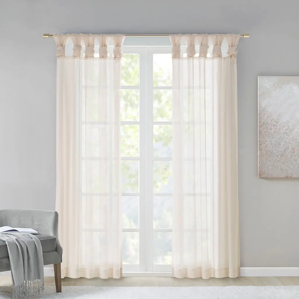 360 stand Ceres Twisted Tab Voile Sheer Window Curtain Pair - Pack of 2, Ivory, 50x95x0.13in, Airy Look, Voile Weave, Twist Tabs, Machine Washable