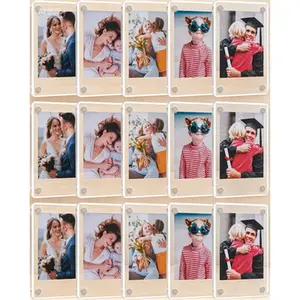 Clear Magnetic Photo Frames 15 Pack, Double Sided Refrigerator Magnets for Mini Pictures 2.36x3.54 Inch, Reusable Acrylic Display Frames for Instant Photos, No Adhesive Needed, Multipurpose Mini Picture Frame Set