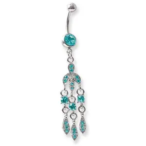 Surgical Stainless Steel Curved Belly Button Ring - Fancy Dangle Turq Crystal