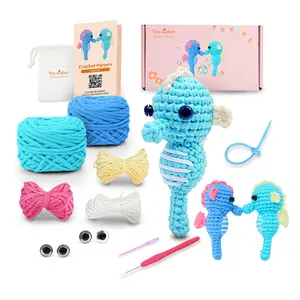Yes.sister!Seahorse Crochet Kit for Beginners – DIY Amigurumi Kit with Soft Cotton Yarn – Fun Handmade Craft Gift for Adults & Teens, Eco-Friendly Packaging