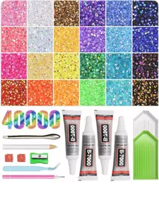40000Pcs Resin Jelly Rhinestones for Bedazzling, 3mm Multicolor Flatback Rhinestones, Bedazzling Kit with 4Pcs B7000 Jewelry Glue and Tools, Bedazzler Kit for Crafting Book Clothes Makeup Shoes