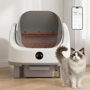 Electric Cat Litter Box, Self Cleaning Litter Box, Automatic Litter Box for Multi-Cats, Open-Top, APP Control, Real-Time Monitoring, Odor Control, Infrared Safety Sensors, 9L Waste Bin & 96L Drum
