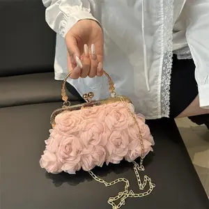 Women's Elegant 3D Floral Clutch | Gold Chain Evening Bag for Weddings & Parties