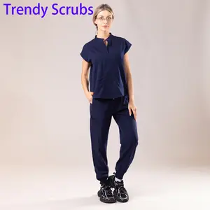 EADFLIE Scrubs Set for Women, Stretchy Jogger Nurse Outfit, Sleeveless Stand Collar Scrub Top & Pants with 8 Pockets, Loose Fit Medical Uniform, Comfy Work Scrubs for Nurses