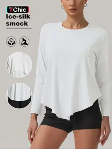 Women's Sporty Long Sleeve Hoodie, Loose Fit Yoga Top, Asymmetrical Hem Design, Ideal for Sports & Casual Wear