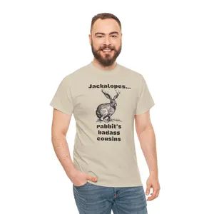 Jackalopes Rabbits Badass Cousins Unisex Heavy Cotton Tee Shirt Casual Classic