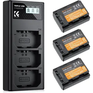 K&F CONCEPT 3-Pack 2280mAh NP-FZ100 Digital Camera Batteries with Upgraded Triple-Slot LCD Screen Charger, Camera Accessories Compatible with Sony A7iii, A7iv, A7C, FX3, FX30, A9, A6600, A6700, ZV-E1, ZV-E10ii, A9S, A7R III, A7R IV, A7RV