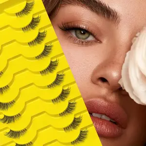 10 Pairs Soft Natural Cat-Eye Half Eyelashes - 0.05mm Ultra-Thin Fluffy Fox Style Lashes with 6-9mm & 10-12mm Lengths, Reusable Beginner-Friendly False Lashes for Everyday & Special Occasions, Cateye Effect Lashes, Crossstyle Lash Design