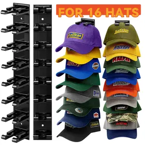 Viral 2 Pack Hat Organizer for Wall, Holds 16 Caps, No Crease Adhesive & Screw Hat Hanger for Closet Door Bedroom, Essential Home Organization Storage