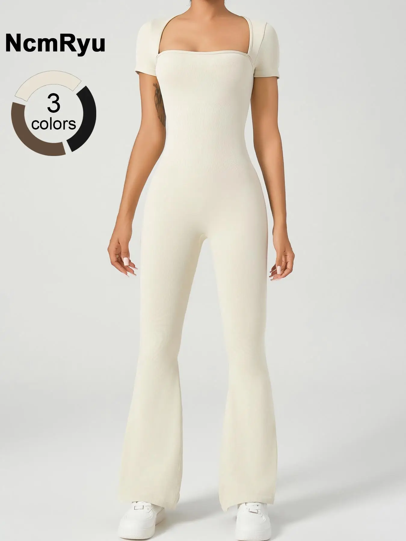 Women's Square Neck Jumpsuits One-Piece Suit Short Sleeve Gym Clothes Push Up Workout Tracksuit Fitness Bodysuit Sportswear