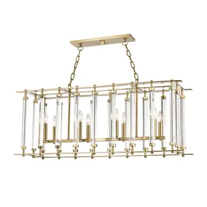 Haddon Linear Chandelier with Banded Tubular Crystal Accents and Aged Brass Finish