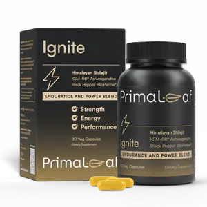 PrimaLeaf Ignite Energy & Performance Supplement | Natural Energy Booster with Himalayan Shilajit, KSM66 Ashwagandha & Zinc | Stamina, Muscle Recovery & Endurance Support | 60 Veg Capsules