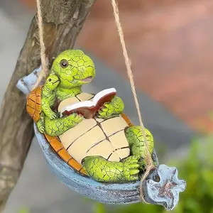 1 Piece Resin Turtle Memorial Garden Statue,Funny Swing Turtle Outdoor Figurines Decor Lawn Decorations Animals Statues Gift for Halloween Christmas