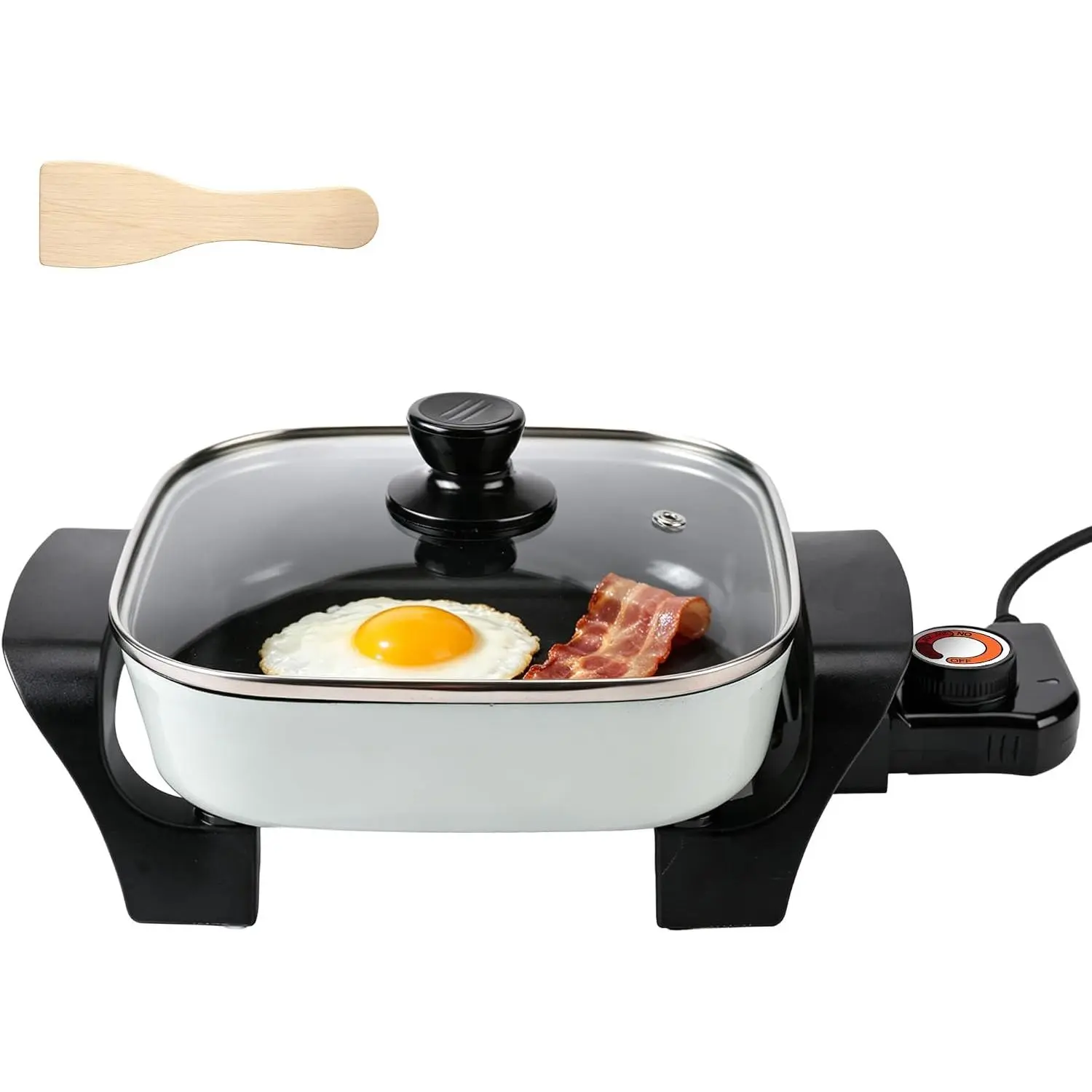 8" Electric Skillet with PFAS-Free Non-Stick Ceramic Coating, Removable Electric Frying Pan with Adjustable Temperature, Reversible Design, Tempered Glass Lid, Green