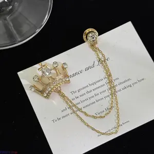 7-PCS Rhinestone Crown Chain Brooch, Double Layer Tassel Lapel Pin, Vintage Noble Suit Collar Accessory for Men Women， Elegant Suit Lapel Pin, Formal Outfit Decorative Jewelry，Ideal for Wedding Suit, Business Blazer, Formal Party & Daily Outfit Decor