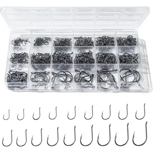 300 count Fishing Hooks, 18 Sizes High-Carbon Steel Barbed Fish Hooks with Holes, Fishing Gear with Storage Box, Suitable for Fishing in Any