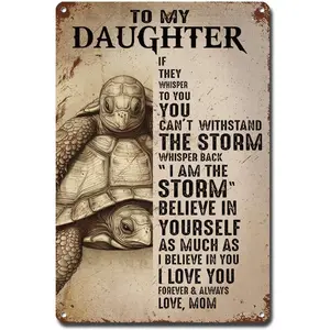 Metal Sign Tin Sign Vintage Wall Art Sea Turtle Mom To My Daughter If Fate Whispers To You You Can't Withstand The Rainstorm Bathroom Decor For Pub
