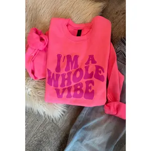 I'm a Whole Vibe Sweatshirt Tee - Pink Fit Pullover Soft Cotton Women's Hoodie Style Tops