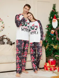 Christmas Couple Pajama Set, Loose Fit Long Sleeve Top & Pants, Soft Breathable Fabric, Holiday Party Home Photo Shoot, 2 Piece Set