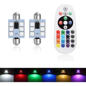 - Pack of 2-41mm (1.61") Festoon LED Bulb RGB with Remote Control, 16 Colors Change LED Car Interior Light Dome Map Courtesy Lamps License Plate Lights 569 578 211-2 212-2