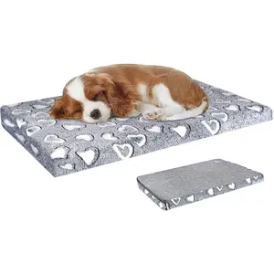Reversible Cool and Warm  Bed Mat for Crates - Stylish Pad With  Inner Linings and Removable Machine Washable Cover, Firm Support for Small to XX-Large Dogs, Grey