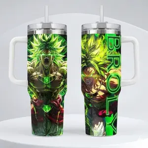 Broly Anime Gift Tumbler 40oz 20oz, Handle Cup, Saiyan Character Design, Insulated Travel Drinkware, Manga Fan Merchandise