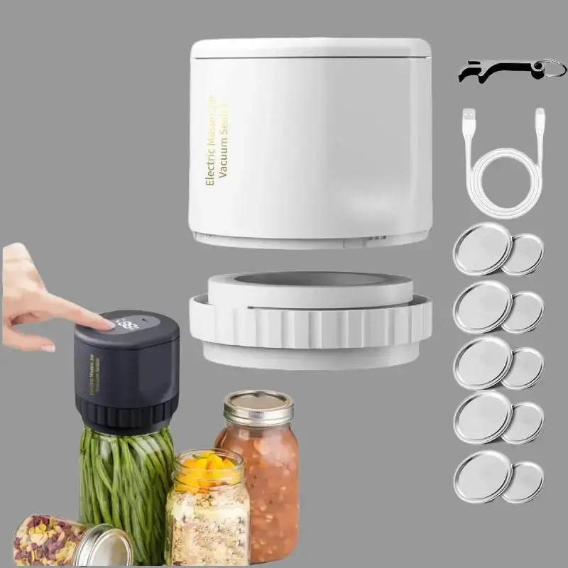 2026 Latest Portable Electric Kitchen Vacuum Sealer Kit - Firm Non-Slip Vacuum-Sealing, 1-Button Easy Operation, Compatible with Wide-Mouth & Regular-Mouth Mason Jars, Suitable for Liquid Goods & Food Storage Preserves, Vacuum-Sealing Vacuum Sealers